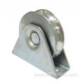 Sliding gate wheel with external bracket